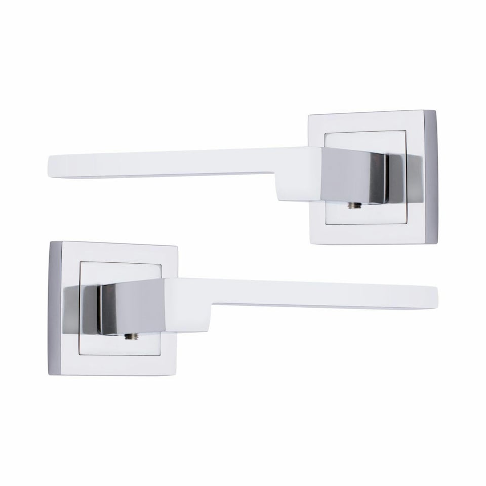 image 1 of Golden Grace 1 Pair Zeta Premium Design Door Handles on Square Rose in Polished Chrome Finish | Chrome | 1 Pair