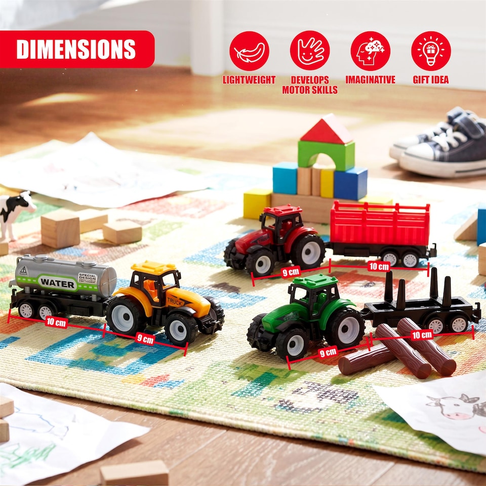 image 1 of The Magic Toy Shop Farm Tractor Trailer Toy Set Durable Plastic Playset for Kids Fun
