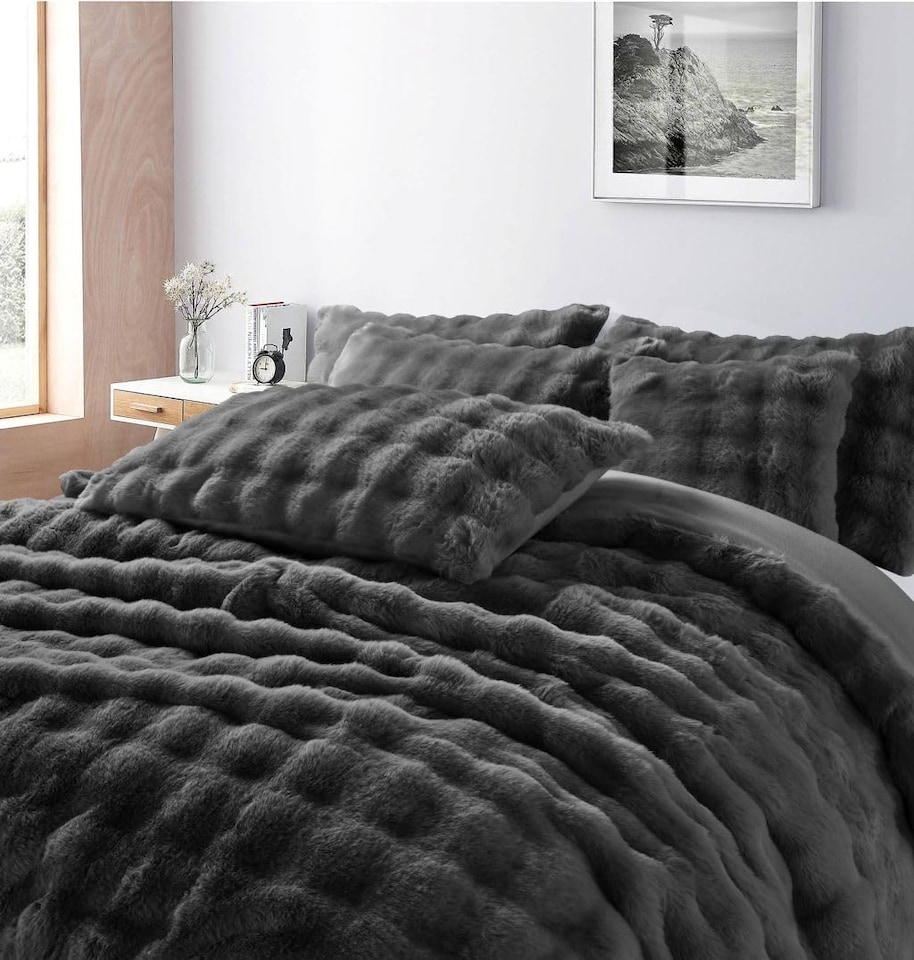 HOMES-LINEN Teddy Fleece Duvet Cover Set Square Plush Bedding