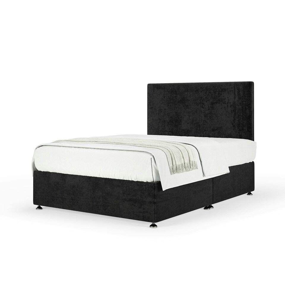 image 1 of Memory Maestro Memory Foam Black Naples Velvet Divan Set And Valencia Headboard Single