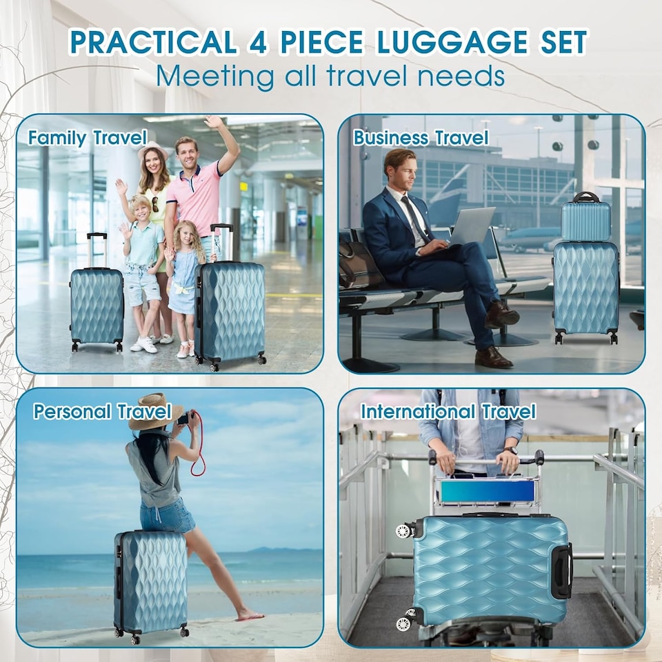 image 1 of 4 Piece Travel Luggage Sets with 360° Spinner Wheels | Blue | Blue