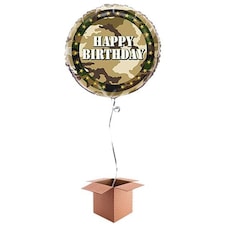 Camouflage Happy Birthday Foil Balloon - Inflated Balloon in a Box