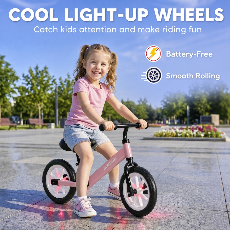 image 1 of AIYAPLAY 11.2" Balance Bike with Lighting Wheels for 2-5 Years, Pink