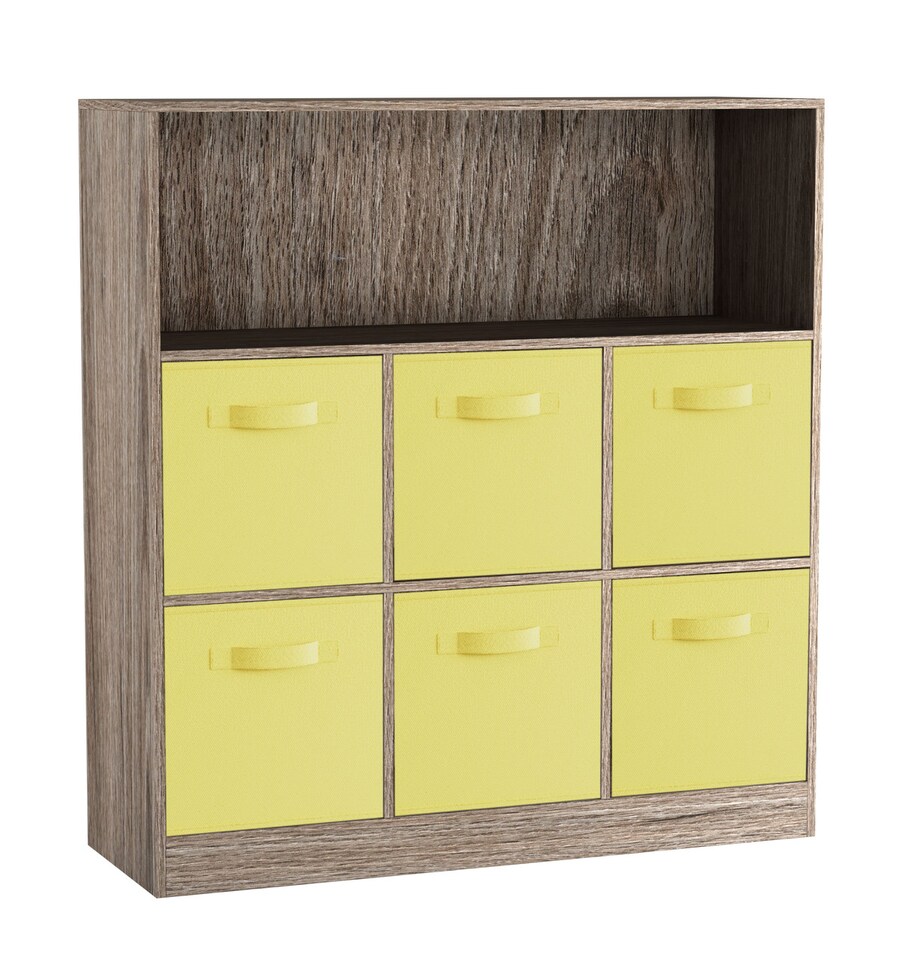 image 1 of Wide 7-Cube Bookcase With Drawers | Brown | Anthracite Oak & Yellow | 1