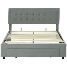 HOMCOM Double Bed Frame with Storage and Adjustable Velvet Headboard, Grey