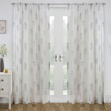 Pair of Bracken Grey Leaf Print Voile Panels 137 cm (54 inch) Rod Pocket Panels for Bedroom and Living Room