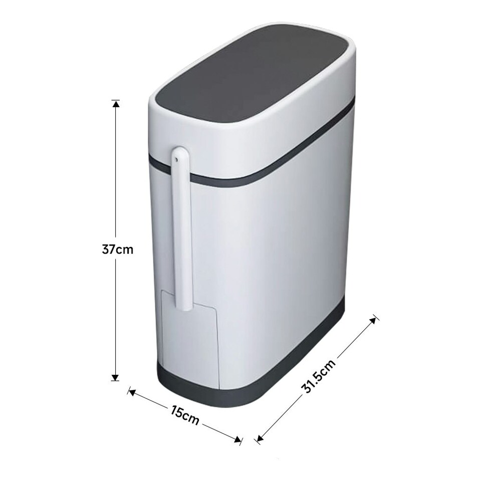 image 1 of Living and Home Slim Plastic Rubbish Bin with Built-in Toilet Brush | Multi