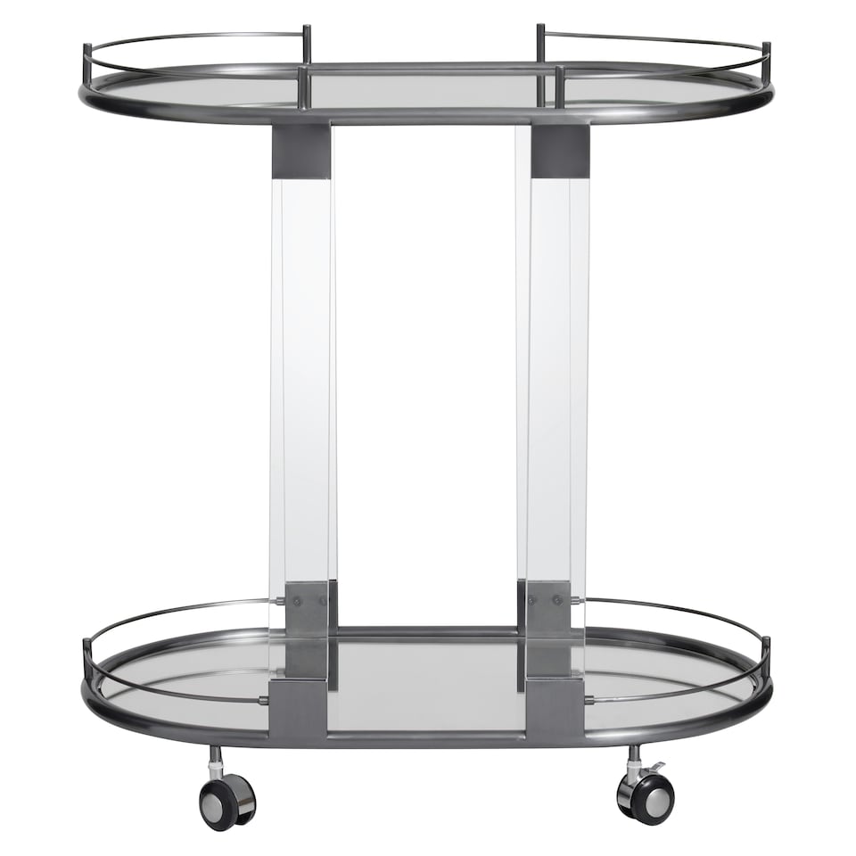 image 1 of Interiors by Premier Metallic Frame Drinks Trolley, Sleek Gold & Black Bar Serving Cart, Functional Two‑Tier Beverage Trolley Black