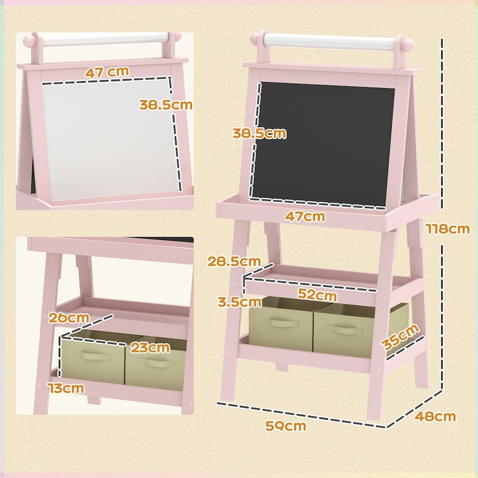 image 1 of AIYAPLAY Art Easel for Kids with Paper Roll, 3 in 1 Kids Easel Double-Sided Magnetic Whiteboard and Chalkboard with Storage Baskets, for Children 3-6 Years 