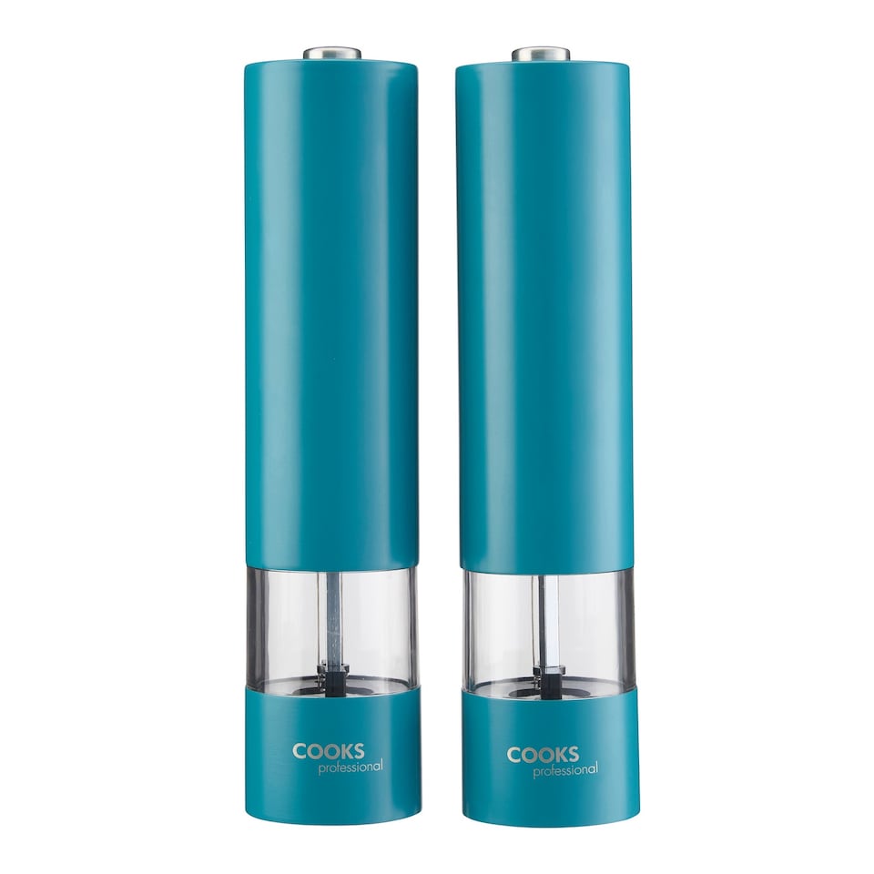 image 1 of Cooks Professional Electric Salt & Pepper Mill Set with Bamboo Base | Blue | Teal