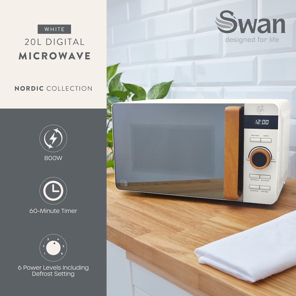 image 1 of Nordic 20L 800W Dig Microwave White LED