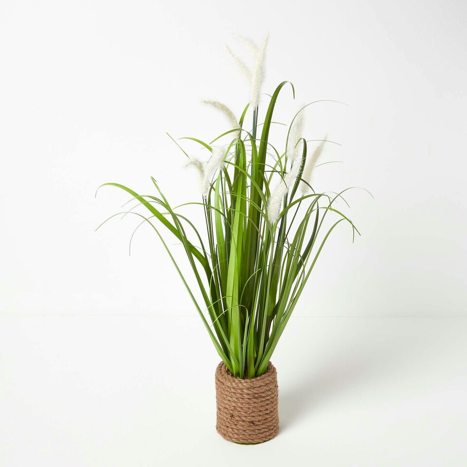 image 1 of Homescapes Artificial Closed Flower Grass Plant In Rope Pot, 74 cm Tall