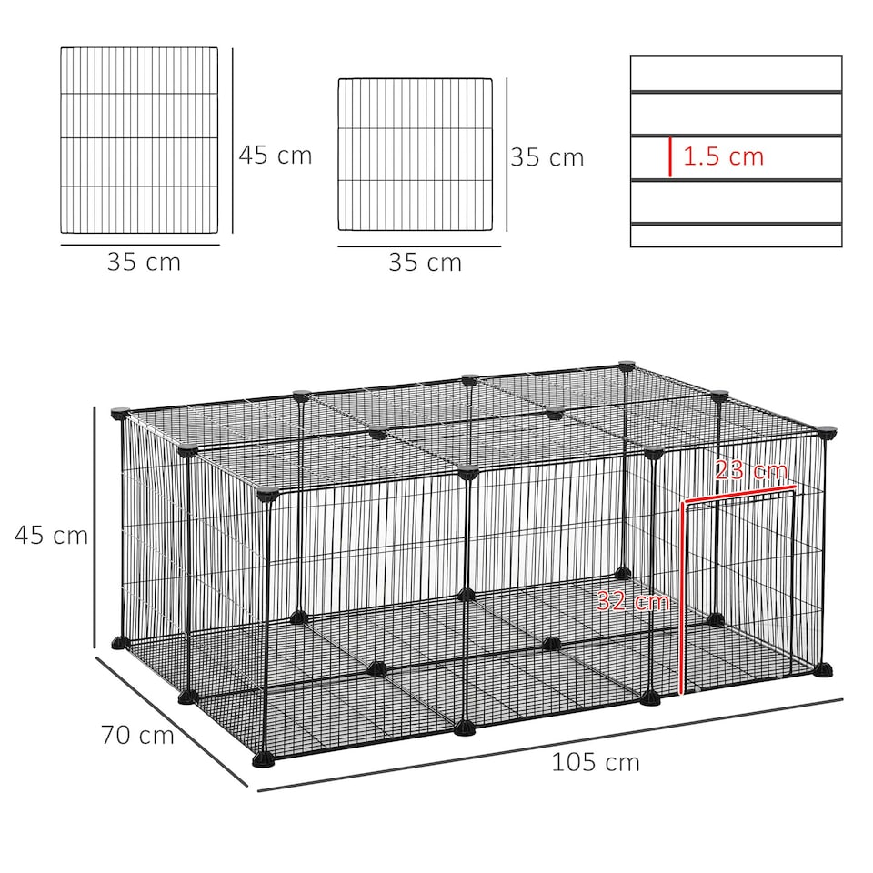 image 1 of PawHut DIY Pet Playpen Cage 22 Piece w/Door Bunny Chinchilla Hedgehog Guinea Pig