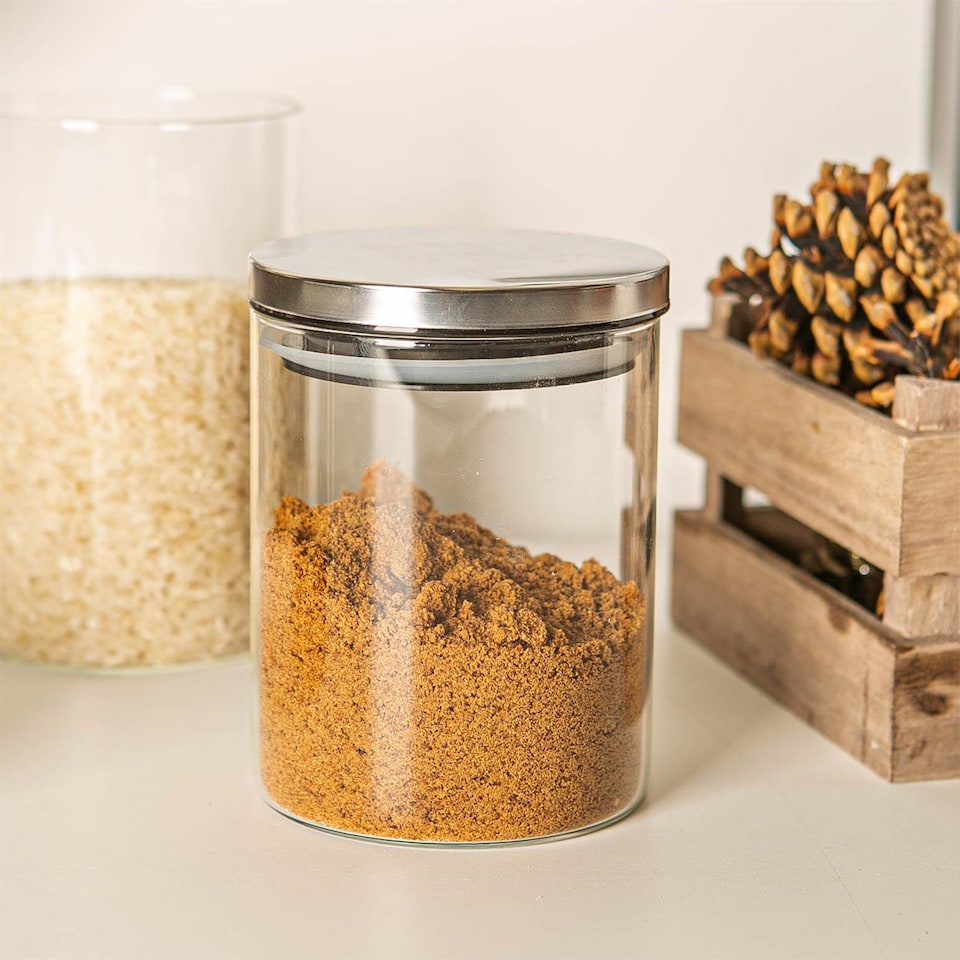 image 1 of Argon Tableware Glass Storage Jars - Silver Lid - 750ml - Modern Round Scandi Organisation Container Glass Jar - Set of 3