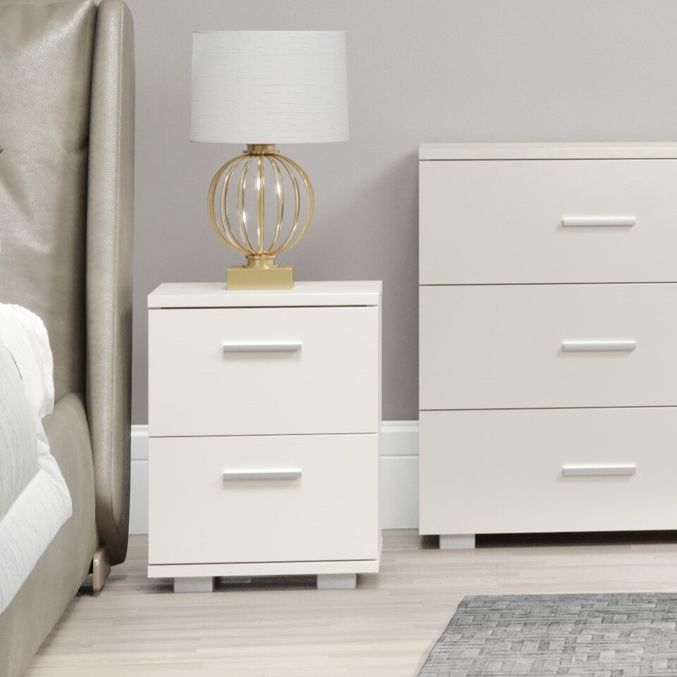 image 1 of Lido 2 Drawer Bedside Cabinet - High Gloss White, Modern Silver Feet | White | White | One Size | 1