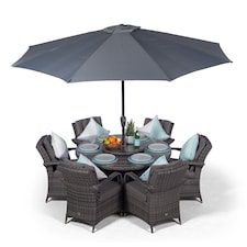 Arizona Round 6 Seater Rattan Patio Dining Set | Grey | Grey