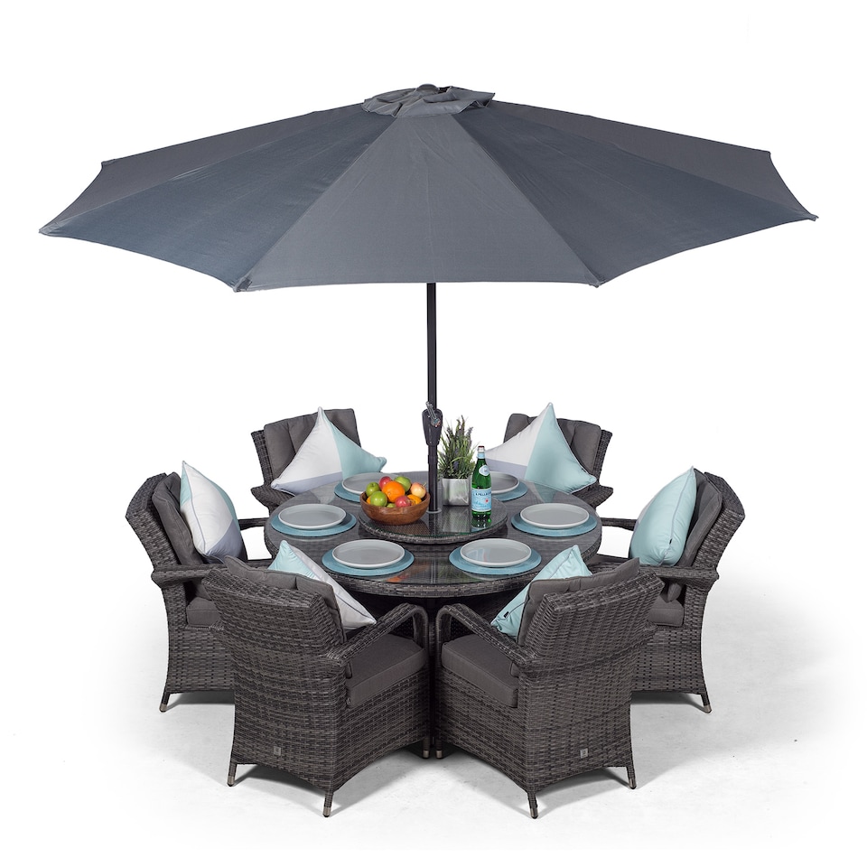 image 1 of Arizona Round 6 Seater Rattan Patio Dining Set | Grey | Grey