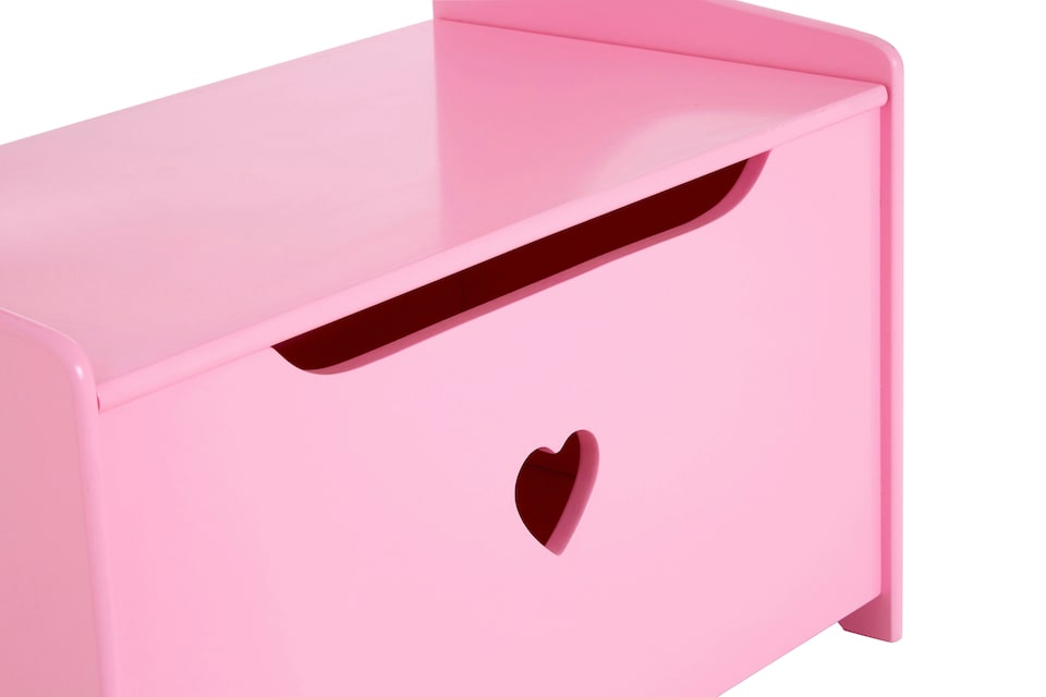 image 1 of Orsina Pink Heart Wooden Storage Bench Seat, Fun and Functional Wooden Storage Box with Seat, Pink Toy Storage