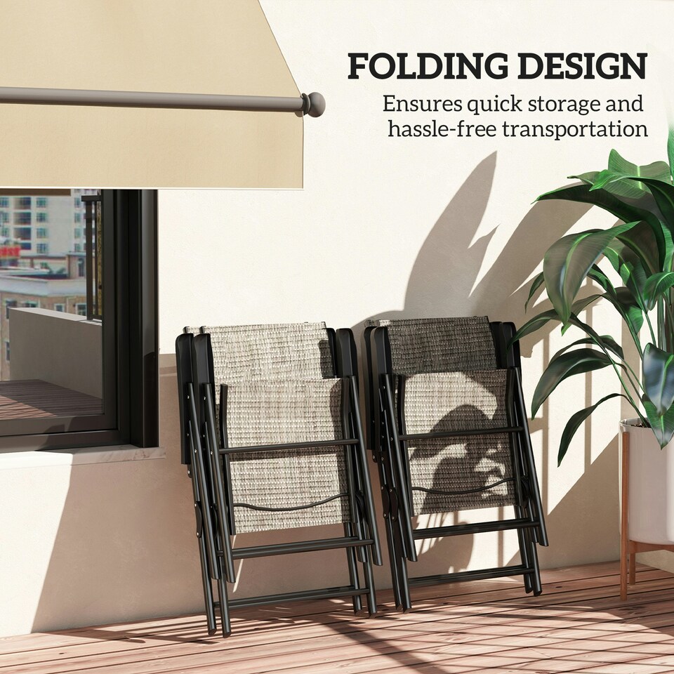 image 1 of Outsunny 2PCS Folding Chair w/ Breathable Mesh Fabric Seat, Black Black | 4 pcs