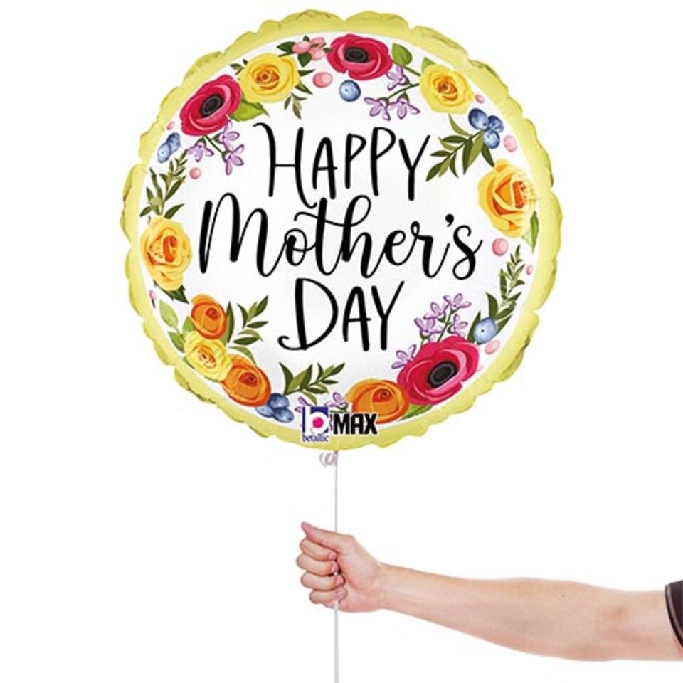 image 1 of Happy Mother's Day Floral Wreath Round Foil Helium Balloon 46cm / 18 in | Multi