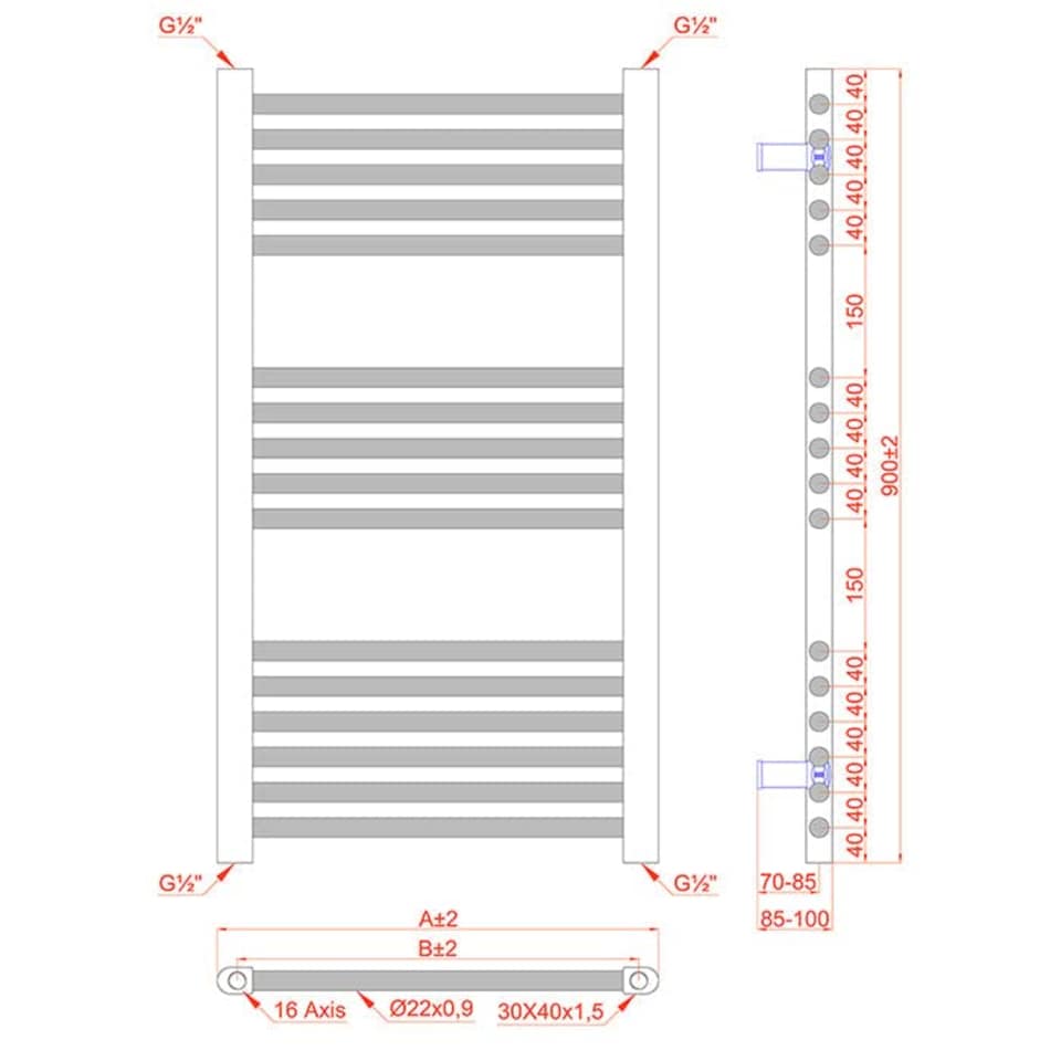 image 1 of 300mm x 900mm Shiny Gold Heated Bathroom Towel Rail Radiator For Central Heating UK