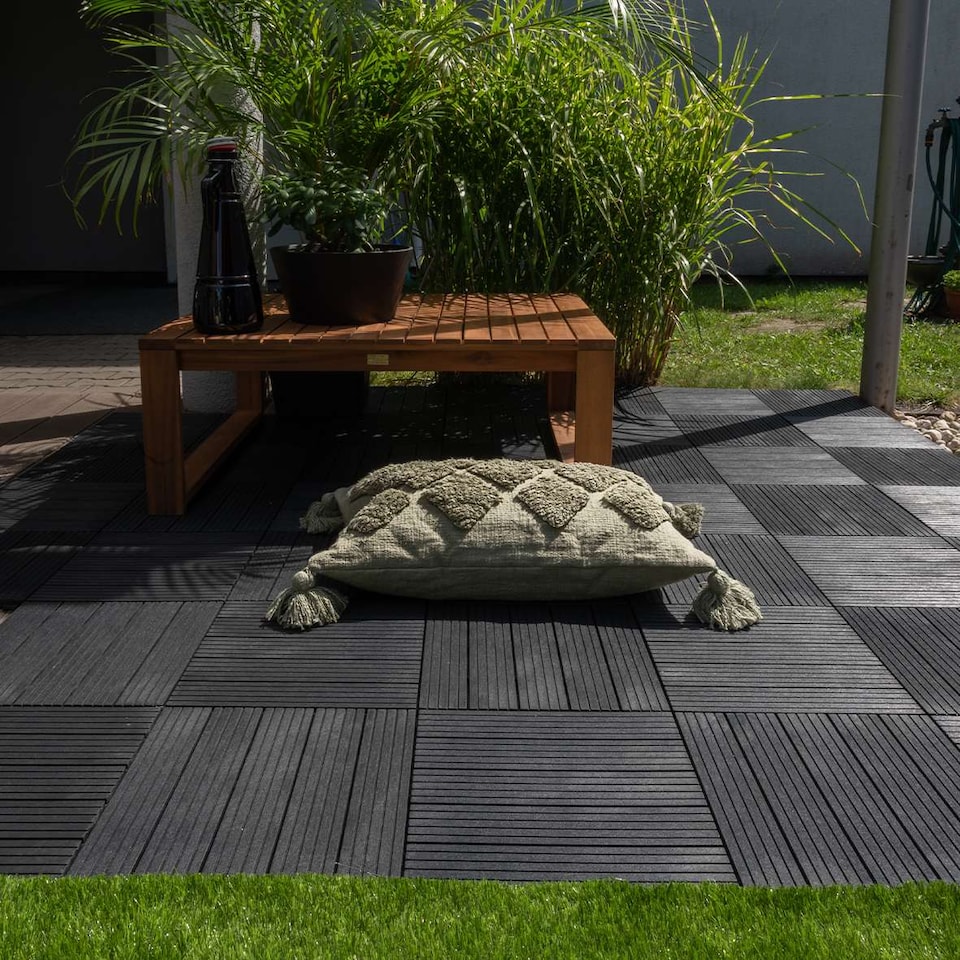 image 1 of Cosmo Garden Patio Cosmopolitan Decking Tiles - Dark Grey | Grey | Dark Grey | Pack of 1