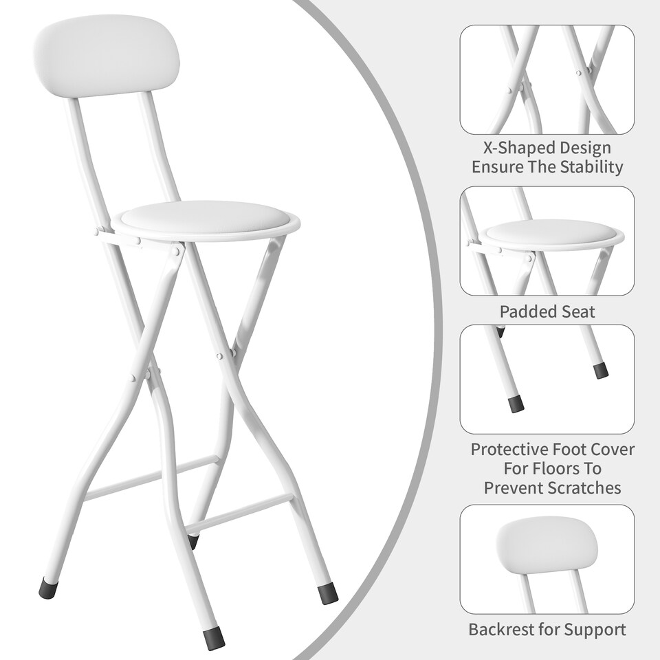 image 1 of MCC Direct Set of 2 Folding Breakfast Bar Stools Padded Kitchen Dining Chairs