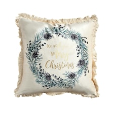 BHS Wish You A Merry Christmas Cushion, Cream 