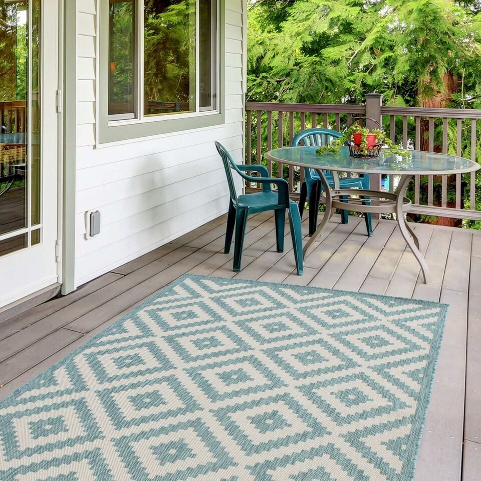 image 1 of The Rugs Outdoor Indoor Diamond Garden Patio Rug Weather Resistant Jet Washable | 100
