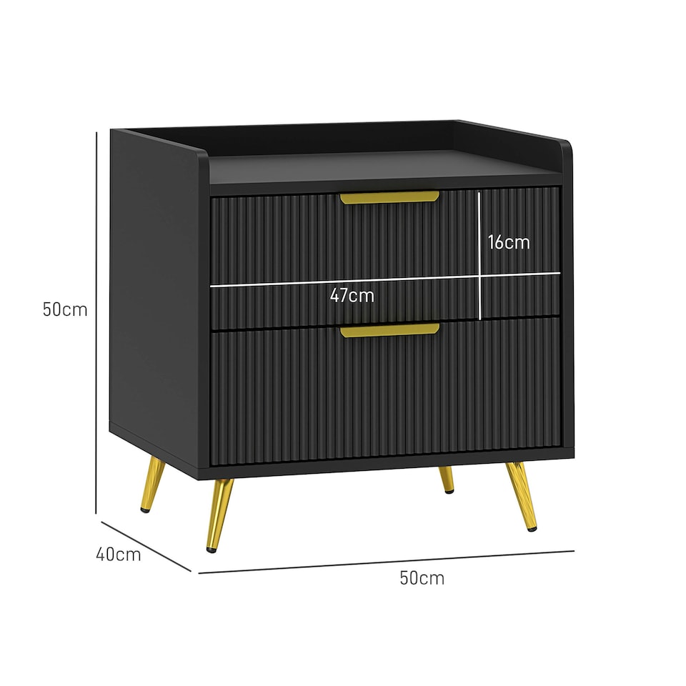 image 1 of HOMCOM Bedside Table with 2 Drawers for Bedroom, Living Room, Black