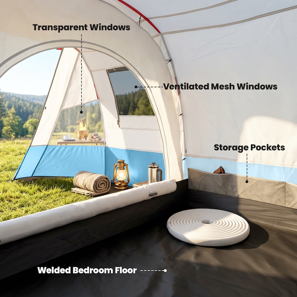 image 1 of Outsunny 3 Person Tunnel Tent, Two-room Camping Tent with Carry Bag, Blue