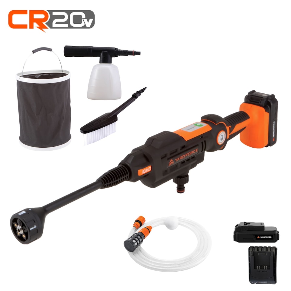 image 1 of Yard Force 20V 2.5Ah 5-in-1 Aquajet Cordless Pressure Cleaner 22 Bar Pressure 370L/h Flow Rate 6m Hose with Accessories | Black