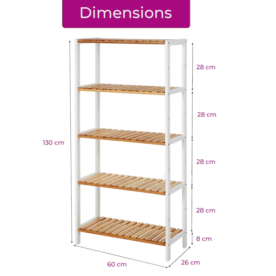 image 1 of Neo 5 Tier Bamboo Storage Shelf Shelves Rack Adjustable | Brown | Natural Wood / White