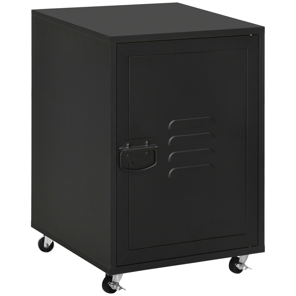 image 1 of HOMCOM Bedside Table, Rolling End Side Table, Mobile Storage Cabinet Black