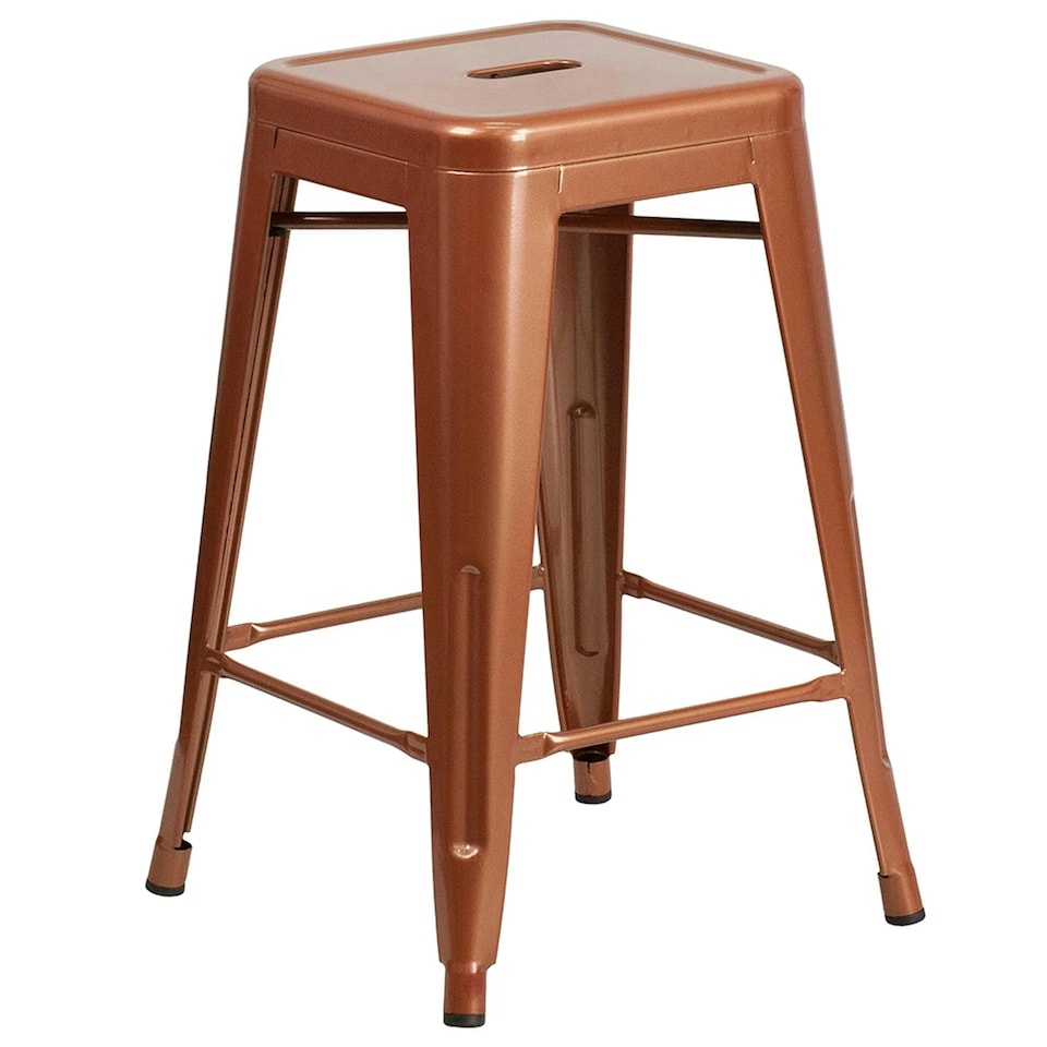 image 1 of Kai 24" Industrial Style Bar Stool Copper - Set of 4 - Modern Metal Counter Height Copper