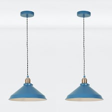 First Choice Lighting Set of 2 Maxwell Mirage Blue Brushed Copper Ceiling Pendant Lights Blue | Copper