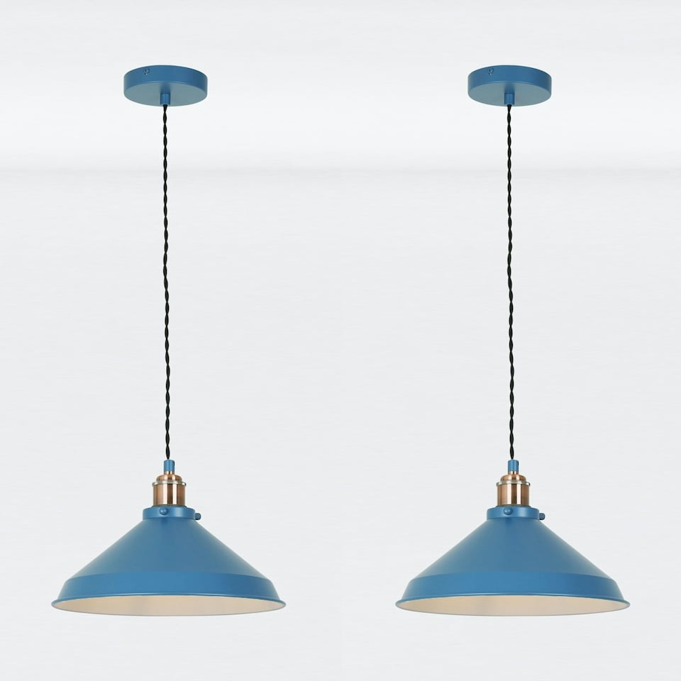 image 1 of First Choice Lighting Set of 2 Maxwell Mirage Blue Brushed Copper Ceiling Pendant Lights Blue | Copper