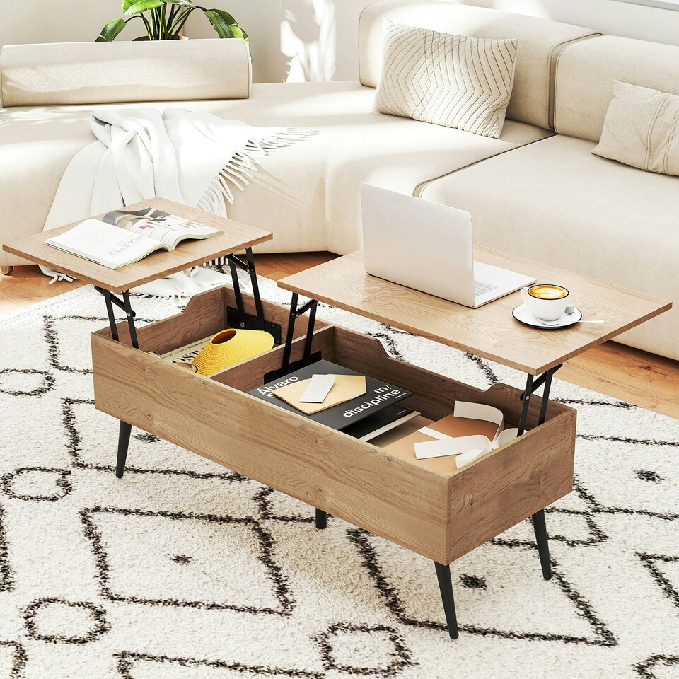 image 1 of COSTWAY Lift Top Coffee Table w/Storage Compartments Natural N/A