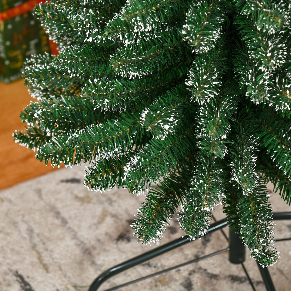 image 1 of HOMCOM 7.5FT Artificial Snow Dipped Christmas Tree mas Pencil Tree Holiday Home Indoor Decoration with Foldable Black Stand, Green