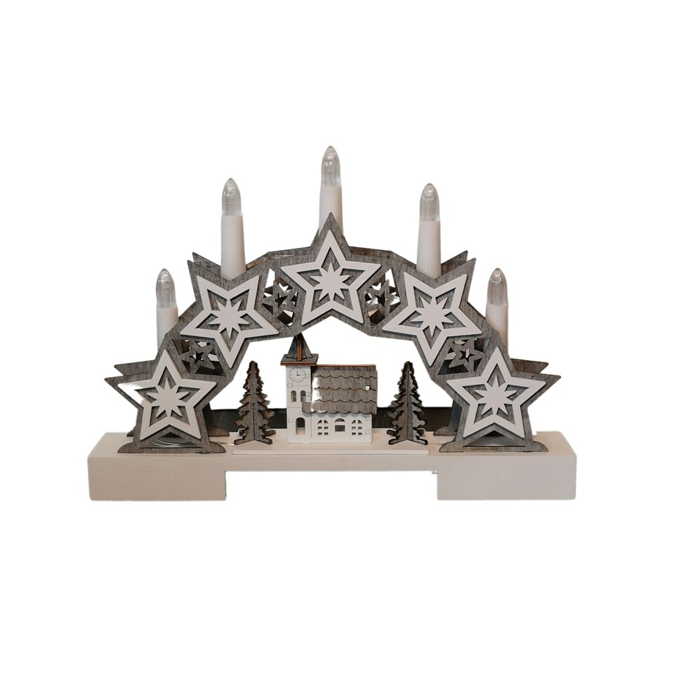 image 1 of 32cm Battery Operated Star and Village Candle Bridge Christmas Decoration
