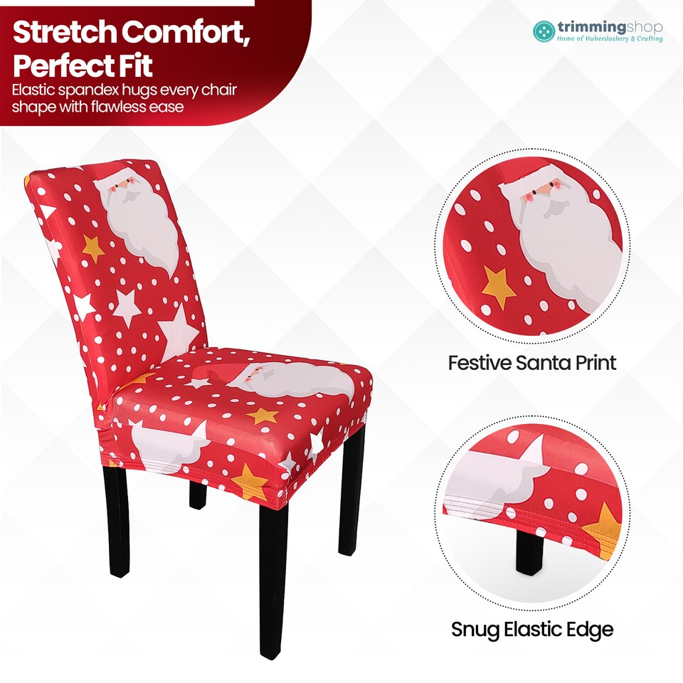 image 1 of Santa Claus Printed Christmas Chair Covers, Chair Protector Slipcovers - Red