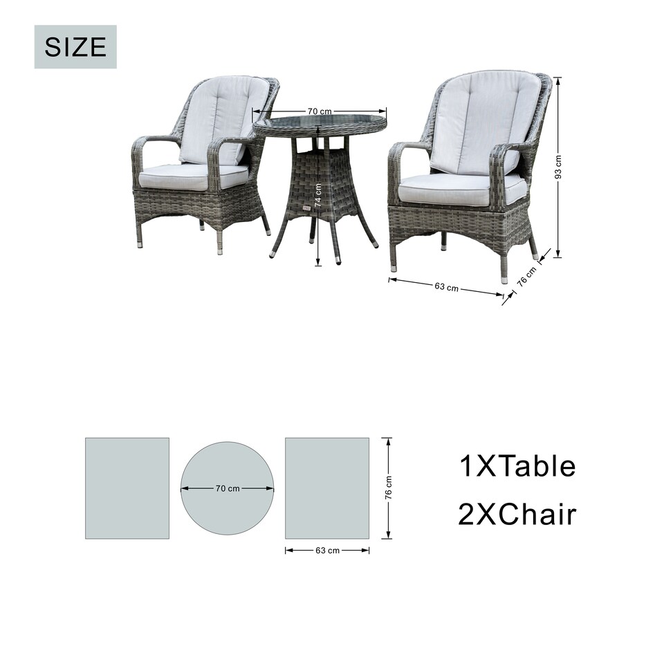 image 1 of Direct Wicker Garden Aluminum Rattan Bistro Set, Round Table and 2 Armchairs