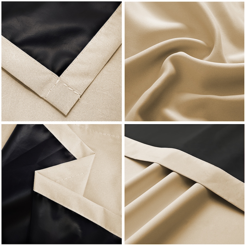 image 1 of Beige Eyelet Total Blackout Thermal Curtains - 46 x 63 Inch Drop - 2 Panel | Cream | One Size