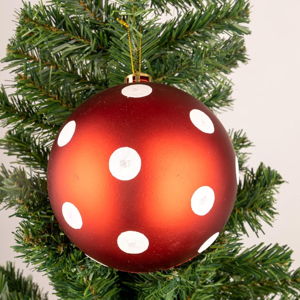 image 1 of 60mm/6Pcs Christmas Baubles Shatterproof Red White Polka Dots,Tree Decorations