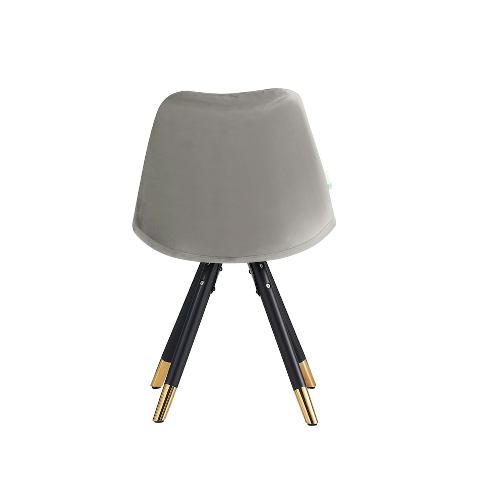 image 1 of Set of 4 Sofia Ergonomic Modern Dining Chairs Upholstered in Velvet, Metal Legs with Gold End Tips | Grey | Dark Grey