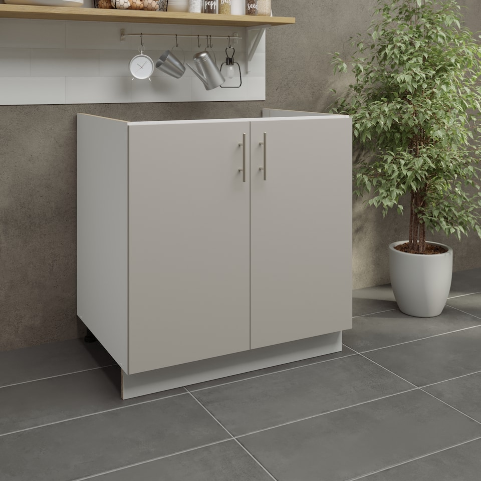 image 1 of JD Greta Adjustable Legs Kitchen Sink Unit 800mm Cabinet With Doors - Cashmere Matt