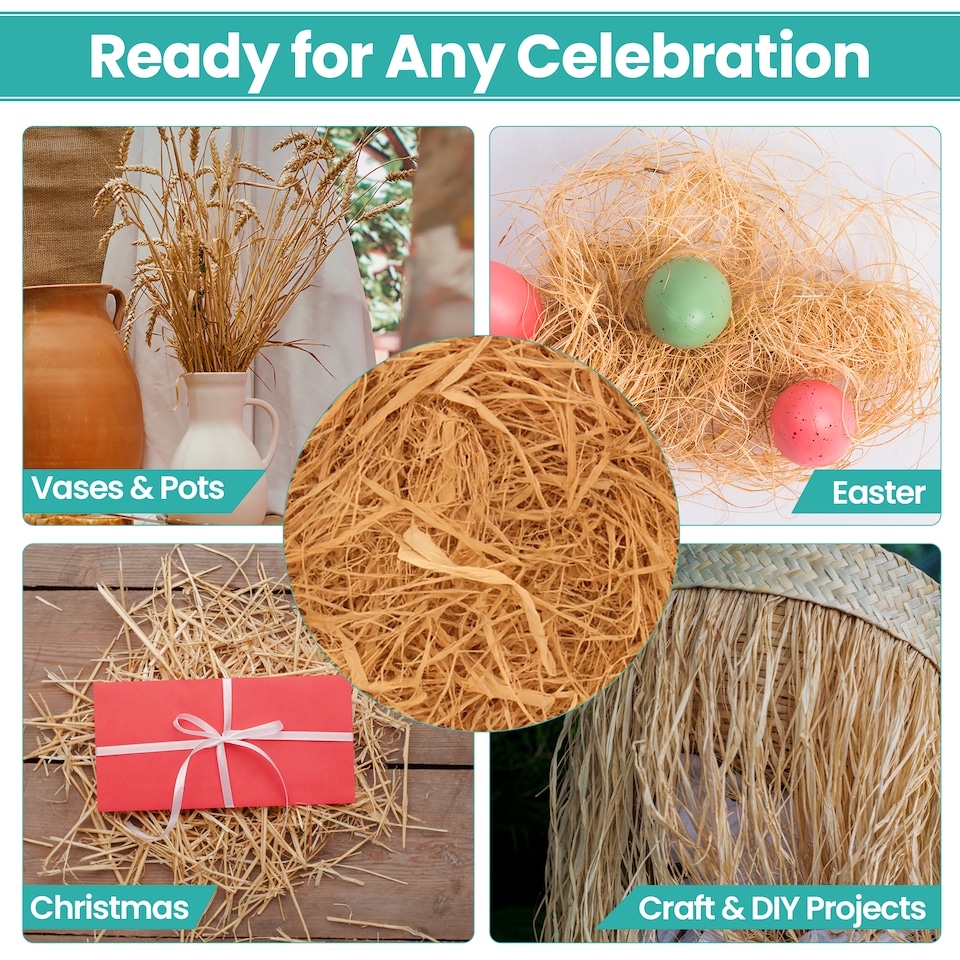 image 1 of 50gms Thin Natural Raffia Ribbon Bundles for Gift Wrapping