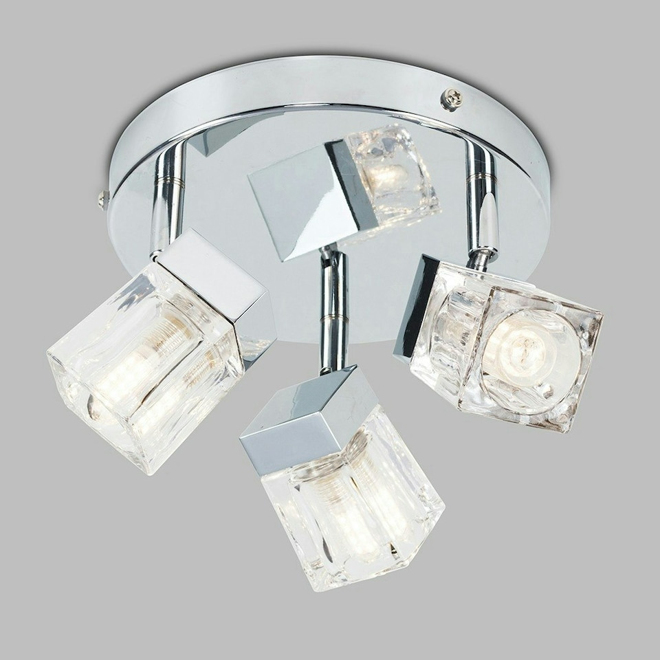 image 1 of ValueLights Ritz Ice Cube Polished Chrome IP44 Bathroom 3 Way Spotlight Flush Ceiling Light