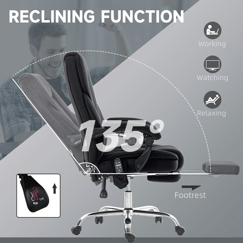 image 1 of Vinsetto Massage Office Chair, Heated Reclining Desk Chair, Black
