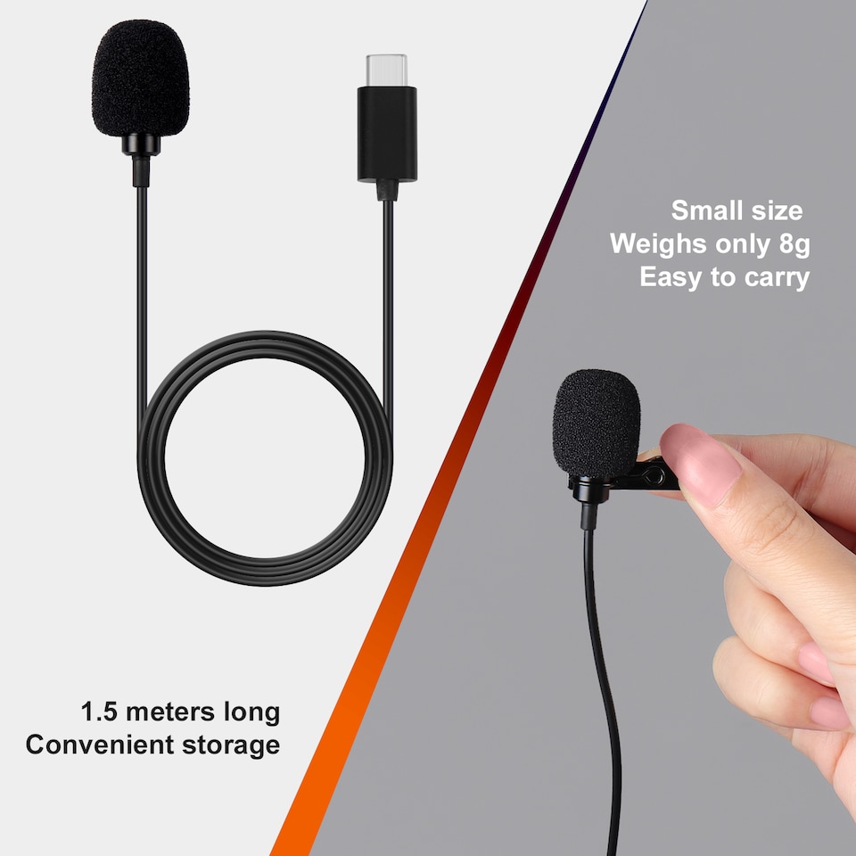 image 1 of USB-C Lavalier Lapel Microphone Clip-On Omnidirectional Recording - Daffodil MCP150